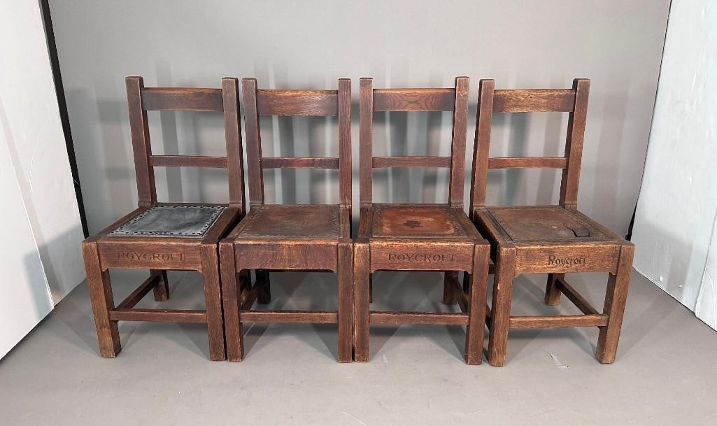 Four Rare Early Roycroft Oak Side Chairs, Model 027 (1 of 20)