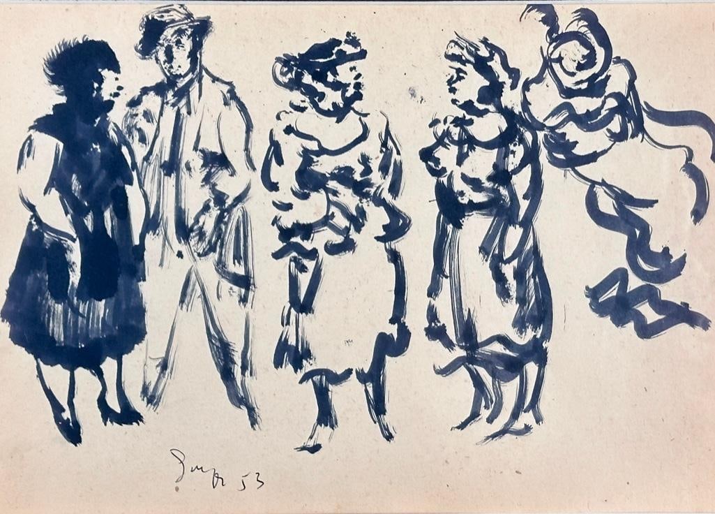 Clyde Singer Drawing, Gestural Figure Studies: Clyde Singer (American 1908-1999) Gestural Figural Studies, 1953, ink wash on paper, signed and dated lower left, matted and framed. Dimensions: 8 x 11.5 in. image size, 17 x 21 in. as framed. Conditi