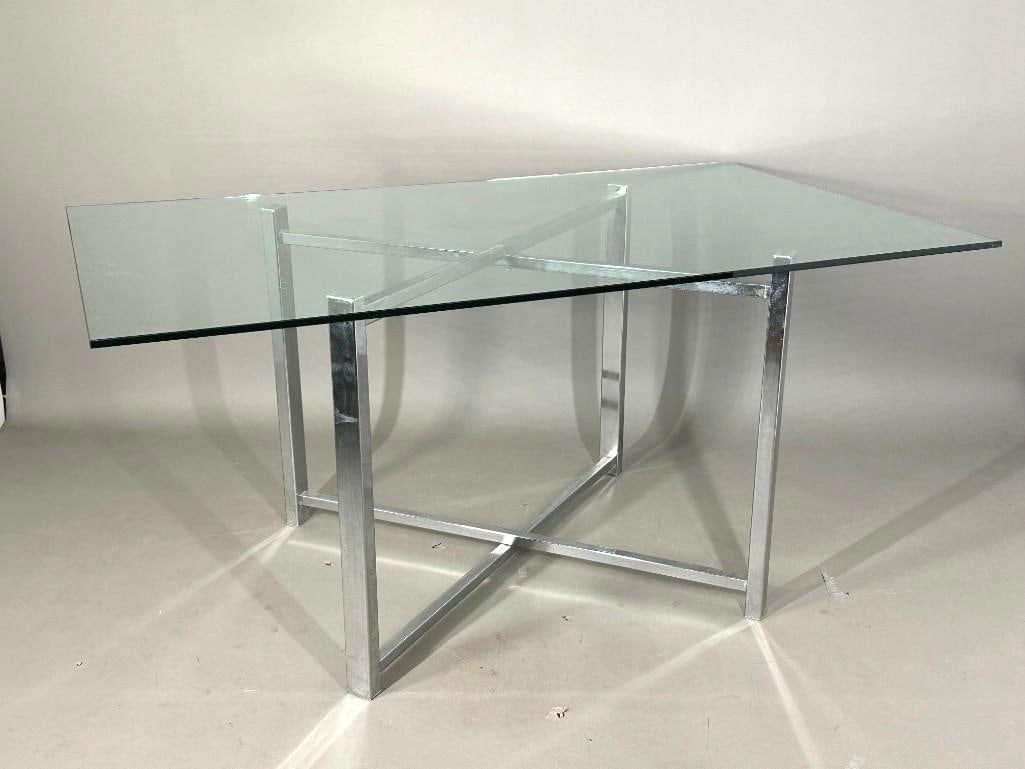 Modernist Glass and Chrome Desk or Dining Table (1 of 4)