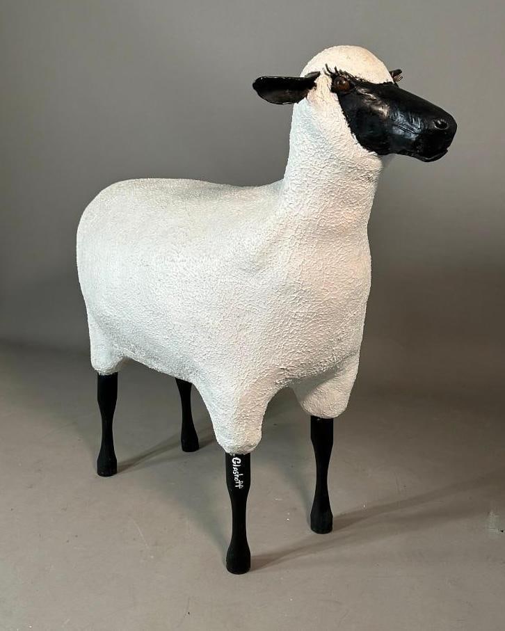 Phillip Glashoff Painted Metal and Concrete Figure of a Ewe (1 of 9)