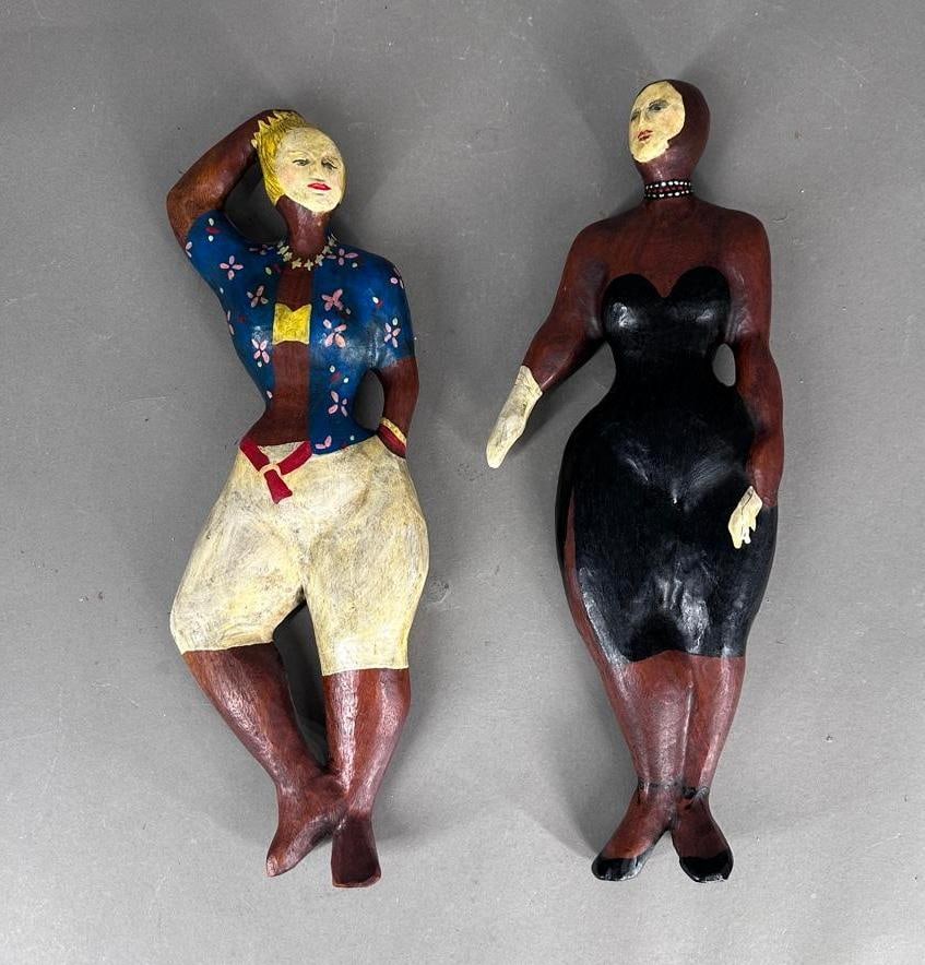 Two Carved and Polychromed Figures of Women by Charlotte Lees (1 of 7)