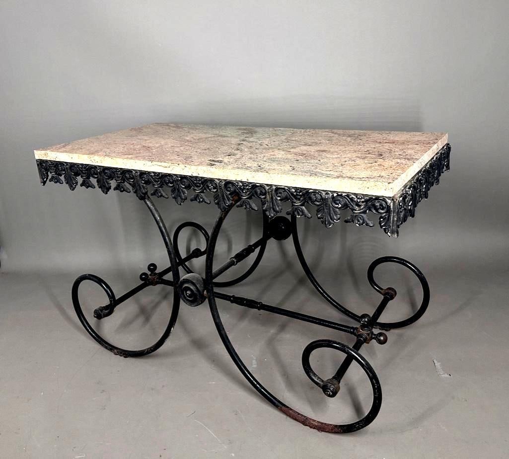 Antique French Iron Baker's Table with Granite Top (1 of 8)