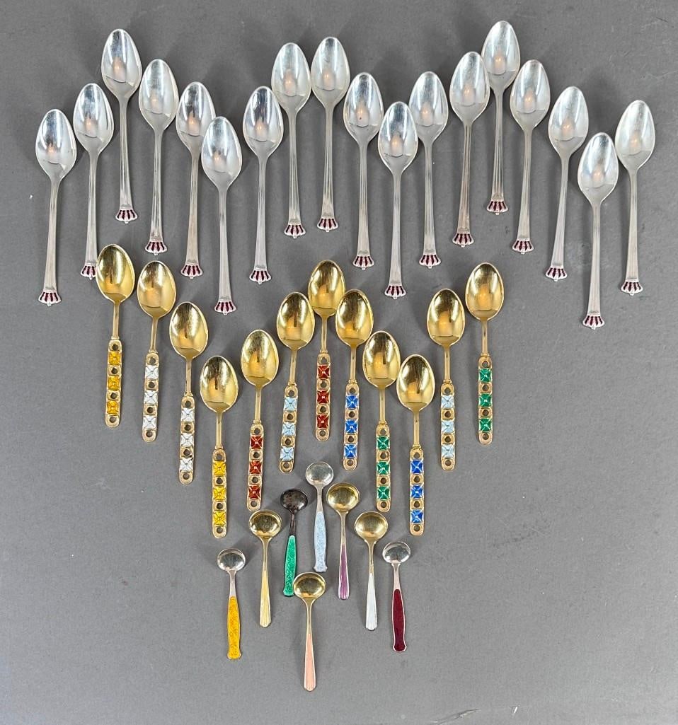 Large Lot of Danish and Norwegian Sterling and Enamel Spoons (1 of 5)