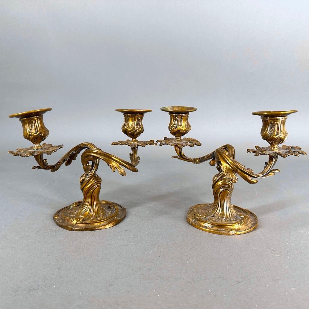 A Pair of Louis XV Style Two Light Bronze Candelabra (1 of 8)