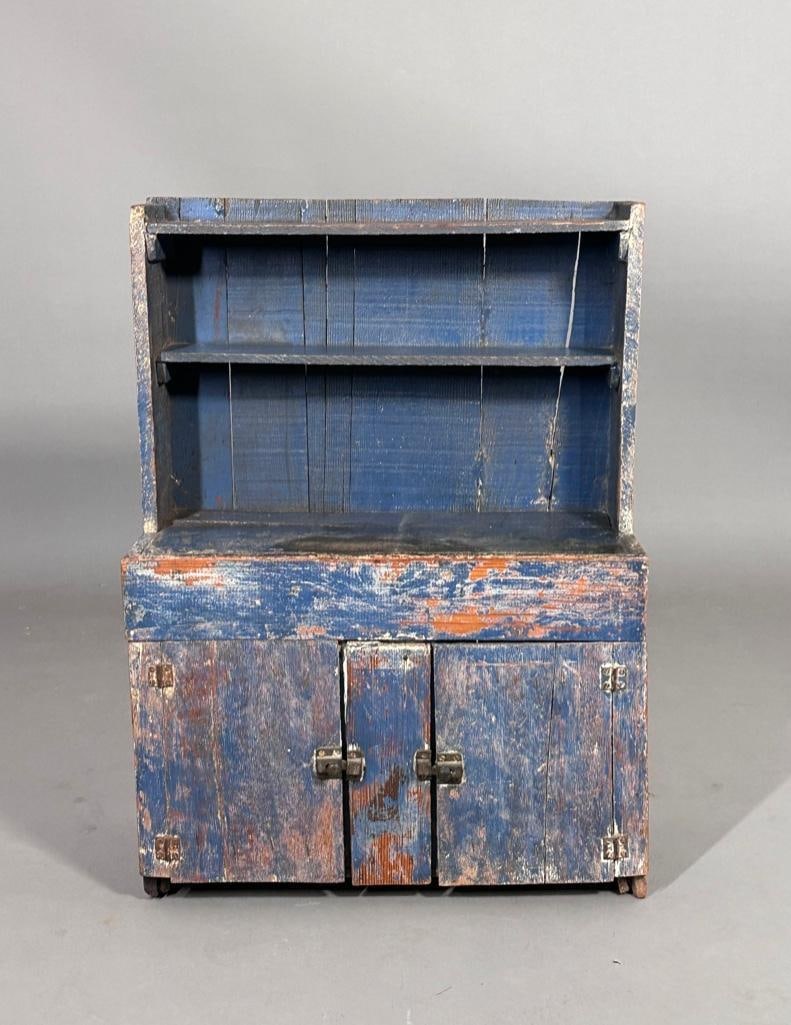 American Primitive Blue Painted Pine Child's Cupboard (1 of 8)