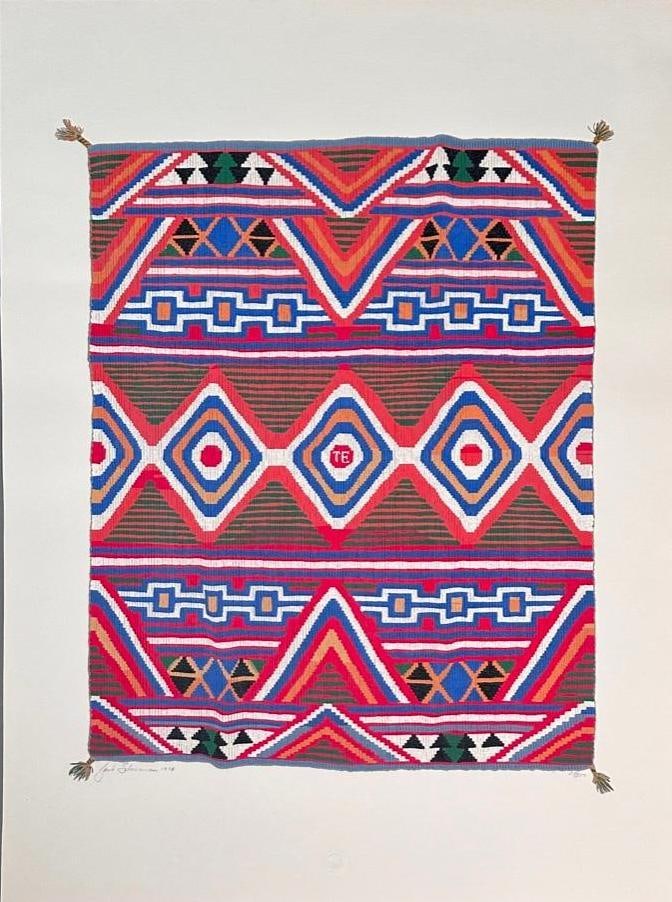 Jack Silverman Screenprint, Navajo Serape: Jack Silverman (American 1940-2017) Navajo Serape, 1978, screen print on paper, signed in pencil lower left, numbered 24/200 lower right, with blind stamp. Unframed, loose sheet. Provenance: Estate of