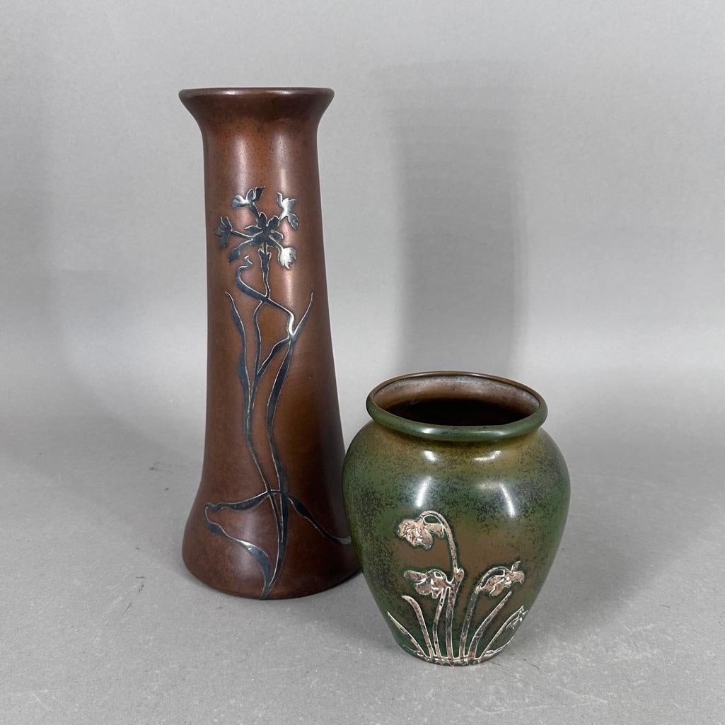 Two Heintz Art Metal Art Nouveau Sterling on Bronze Vases (1 of 10)
