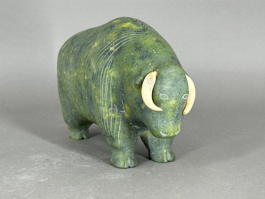 Inuit Carved Green Hard Stone Figure of a Musk Ox (1 of 6)