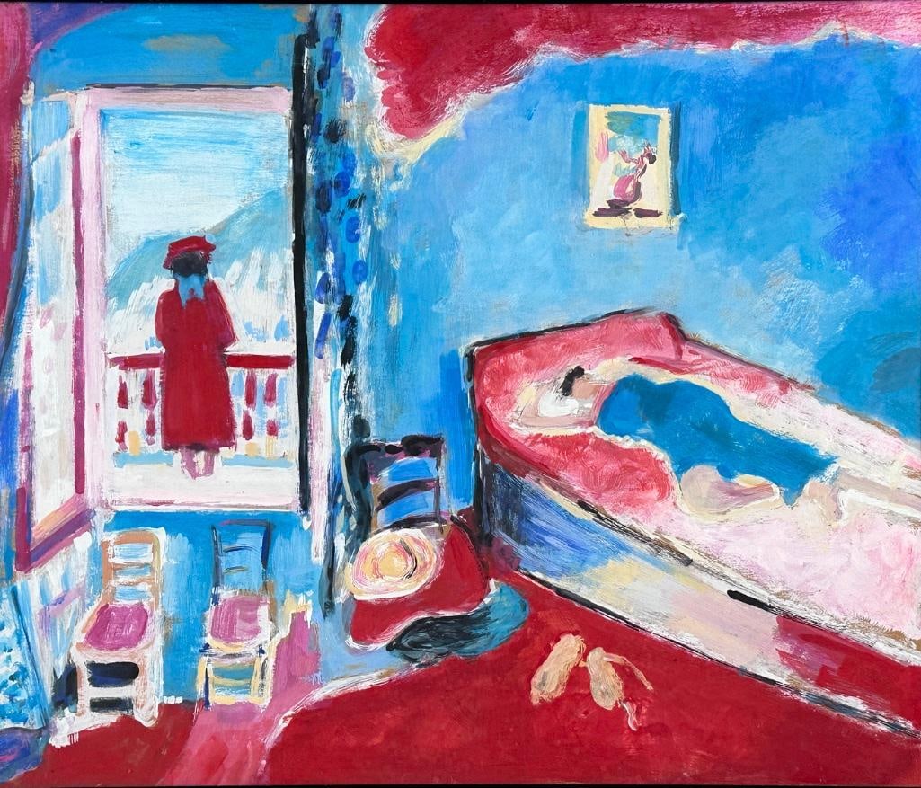 After Henri Matisse, Interior at Collioure (The Siesta): Artist Unknown After Henri Matisse (French 1869-1954) Interior at Collioure (The Siesta), the original of 1905, oil on cardboard, framed. The original is held in the collection of Kunsthaus, Zurich. D