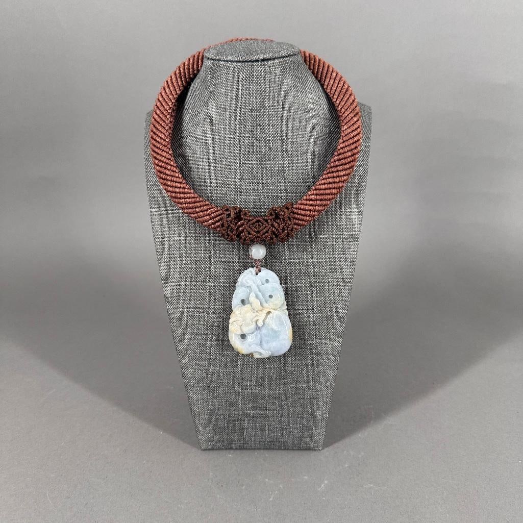 Chinese Carved Jade Pendant on Woven Collar Necklace (1 of 6)