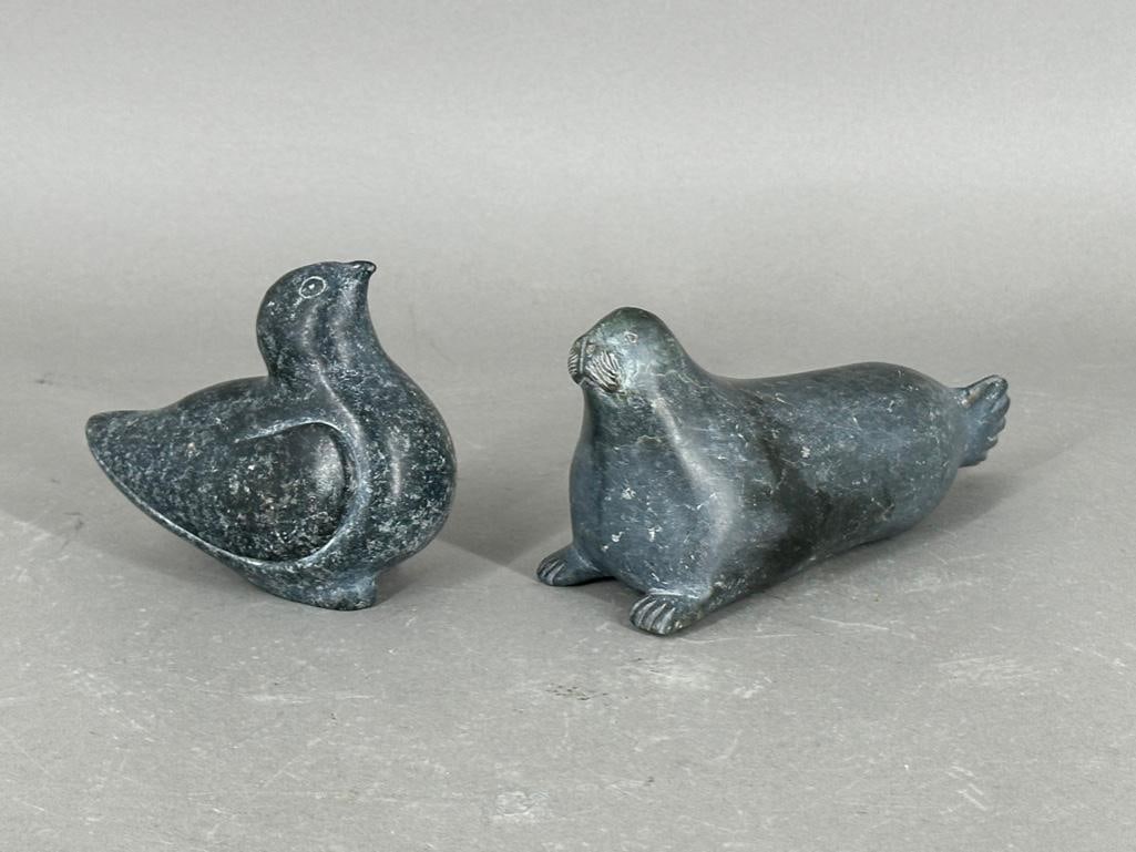 Two Inuit Hard stone Carvings, Bird and Seal (1 of 8)