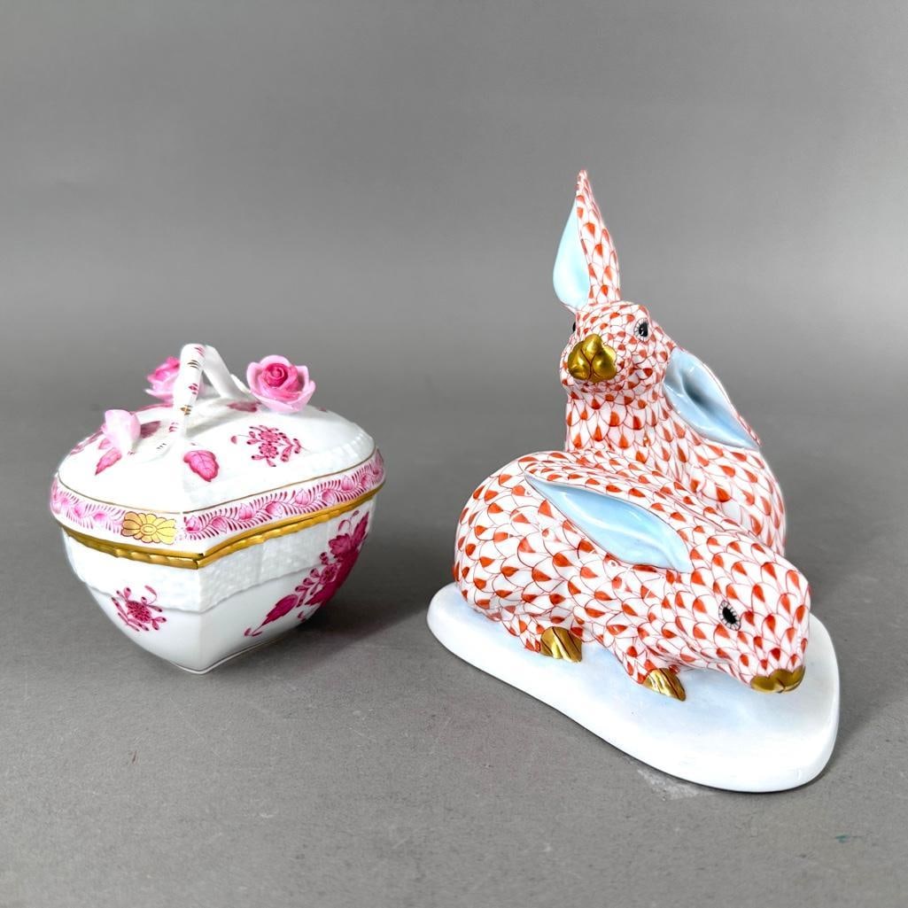 Herend Figural Rabbit Group and Chinese Bouquet Pattern Covered Box (1 of 9)