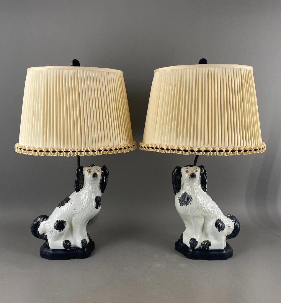 Pair of Staffordshire Spaniel Dogs Fashioned as Table Lamps (1 of 5)