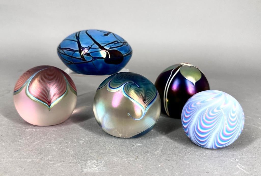 Lot of Iridescent Paperweights, Stuart Abelman & Others (1 of 10)