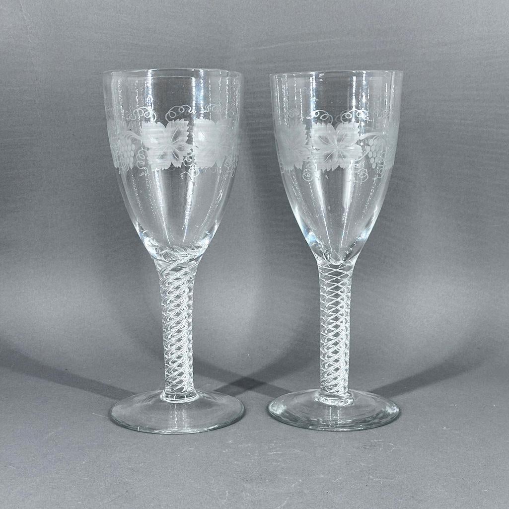 Pair of Bohemian Engraved Oversize Goblets, 19thc. (1 of 7)
