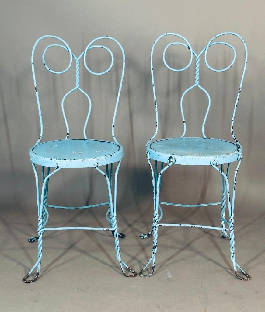 Pair of Vintage Blue Painted Ice Cream Parlor Chairs (1 of 7)