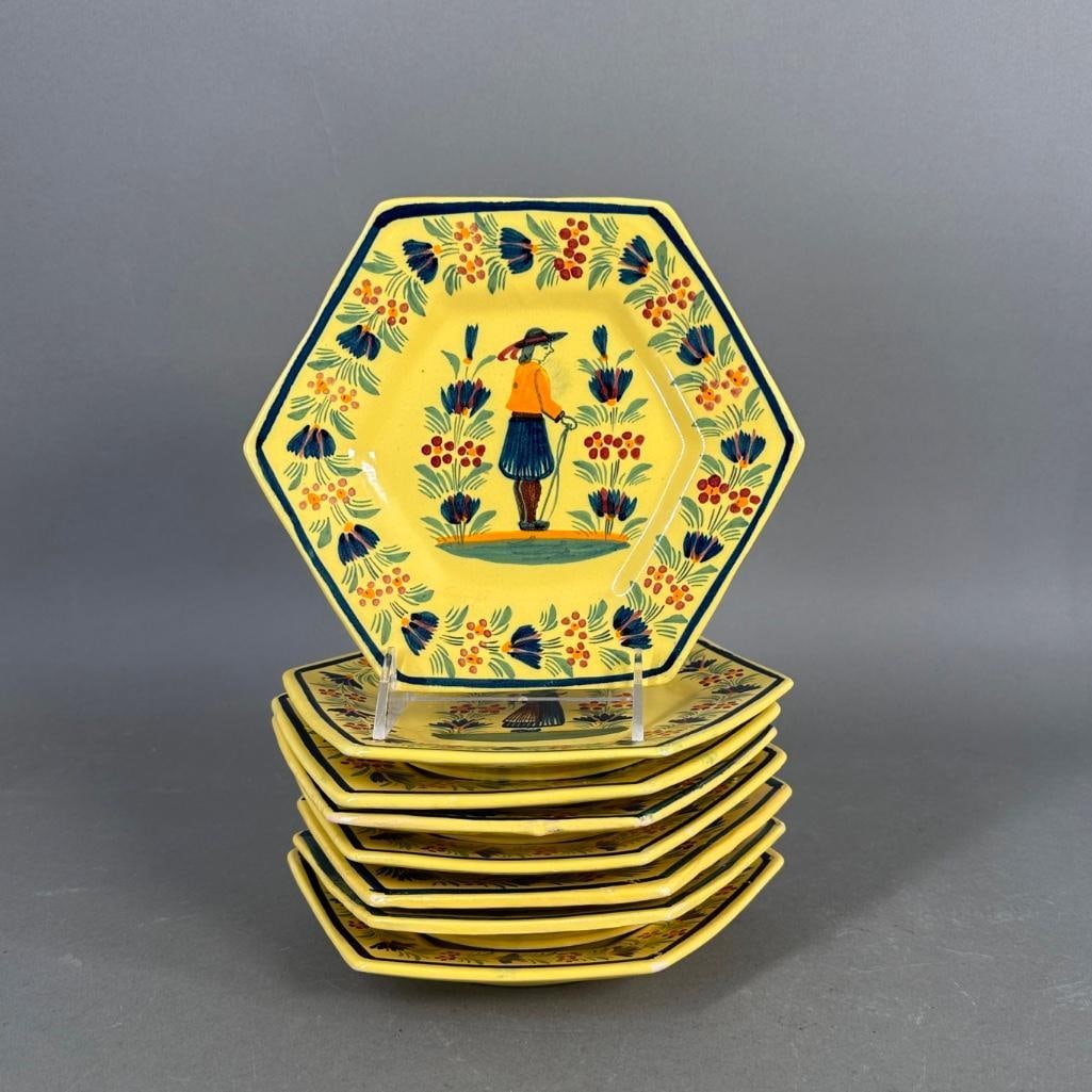 Eight Quimper Soleil Yellow Desert or Salad Plates (1 of 3)