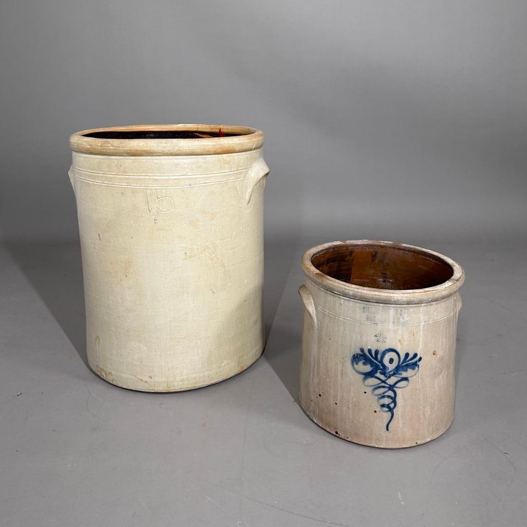 Antique 15 and 4 Gallon Stoneware Crocks, 19th century (1 of 7)