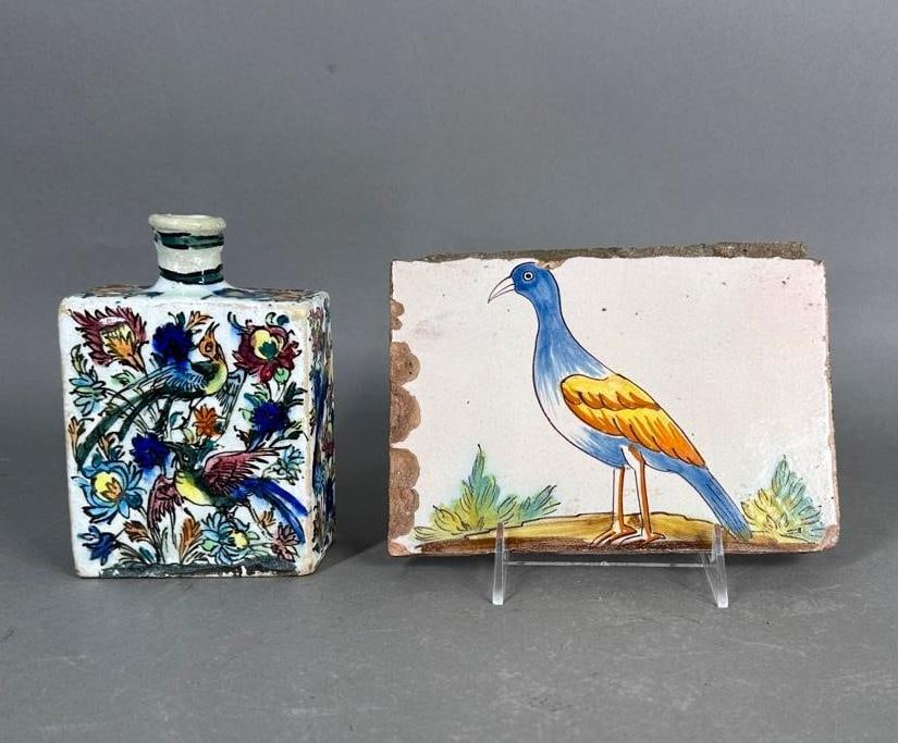 Persian Glazed Ceramic Bottle and Dutch Delft Glazed Ceramic Tile (1 of 7)