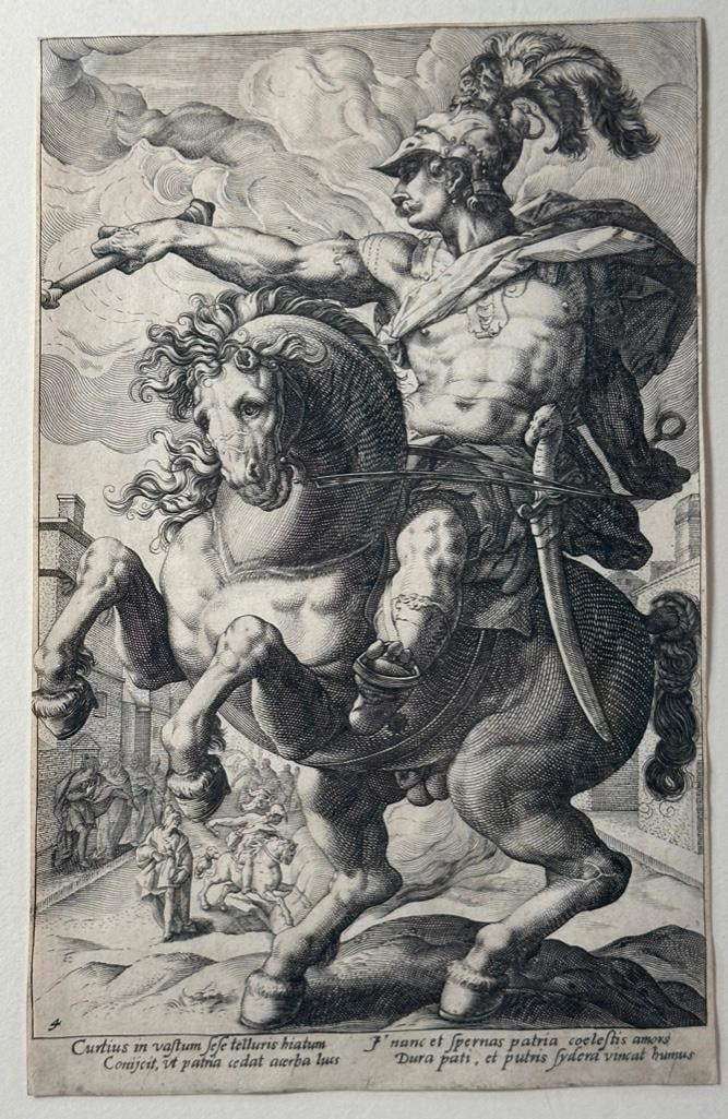 AFTER Hendrik Goltzius, Engraving, "Marcus Curtius on Horseback" (1 of 7)