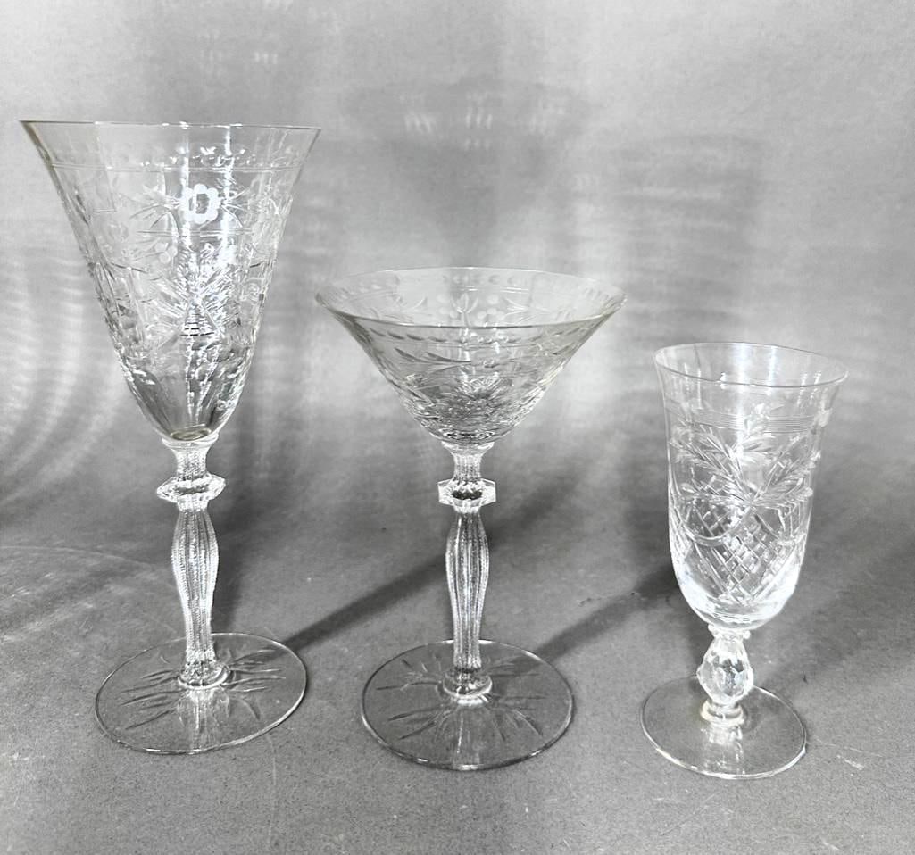 An Assembled Service of Vintage Etched Glassware (1 of 14)