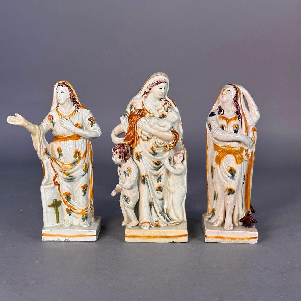Three Staffordshire Prattware Allegorical Figures, English, ca. 1760 (1 of 8)