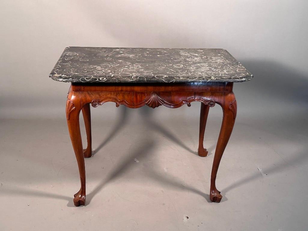 Irish Queen Anne Mahogany Table with Peacock Eye Marble Top (1 of 12)