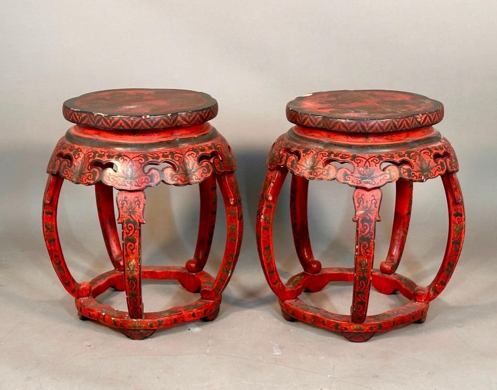 Pair of Antique Lacquered Chinese Seats (1 of 7)