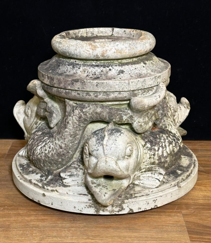 Antique Carved Stone Urn Base with Three Dolphins (1 of 6)