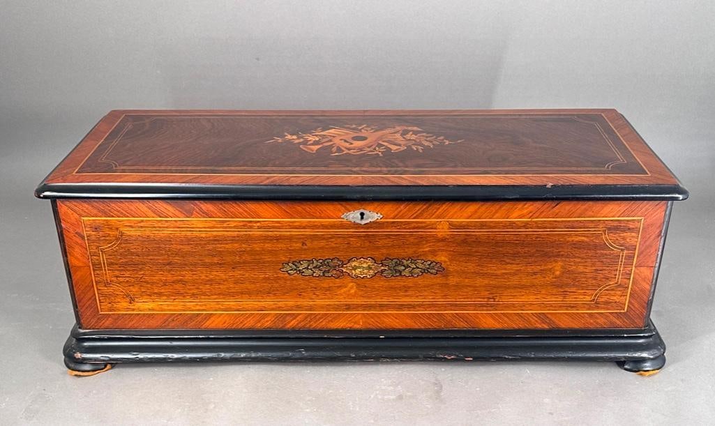 Swiss Cylinder Musical Box in Marquetry Wood Case, late 19thc. (1 of 14)