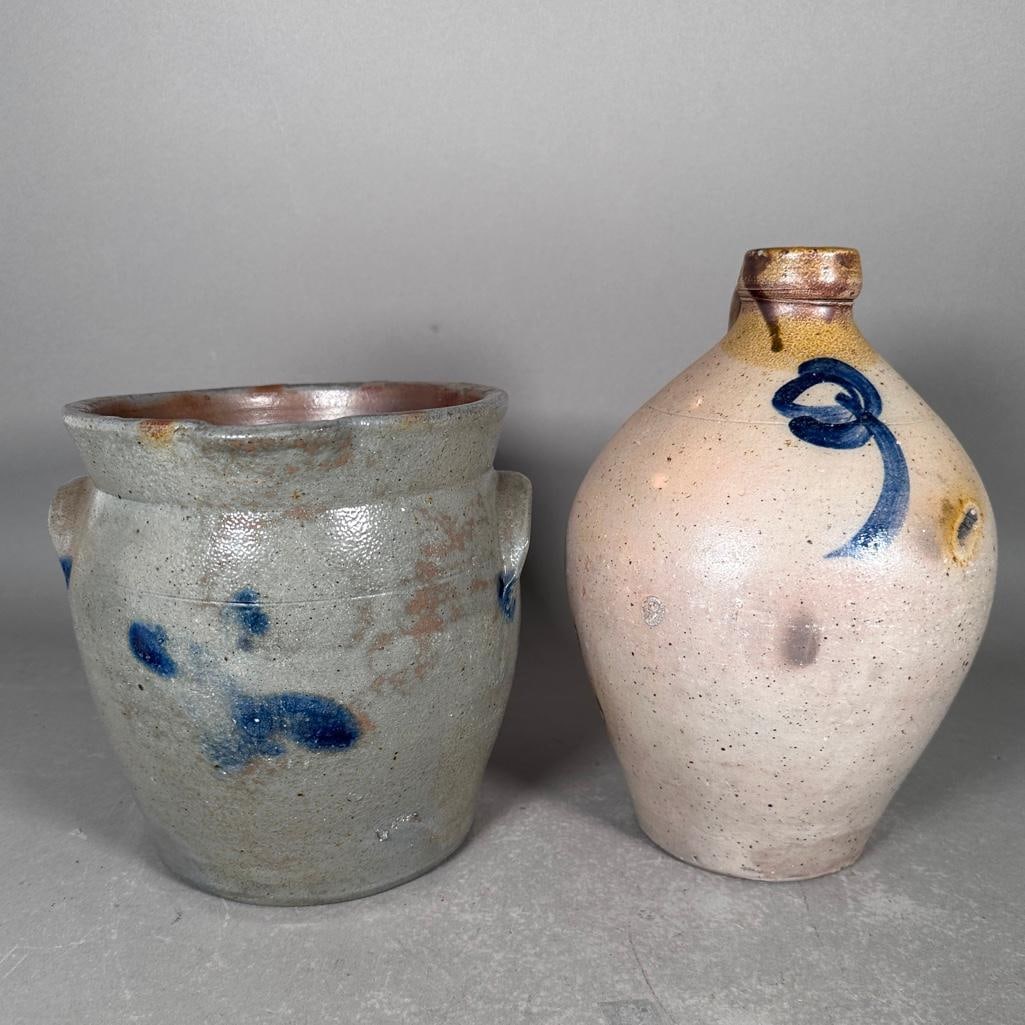 Salt Glazed and Cobalt Decorated Jug and Milk Crock, 19th Century (1 of 6)