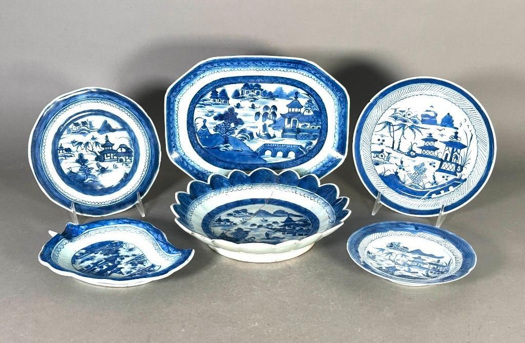 Lot of Chinese Blue and White Canton China (1 of 5)