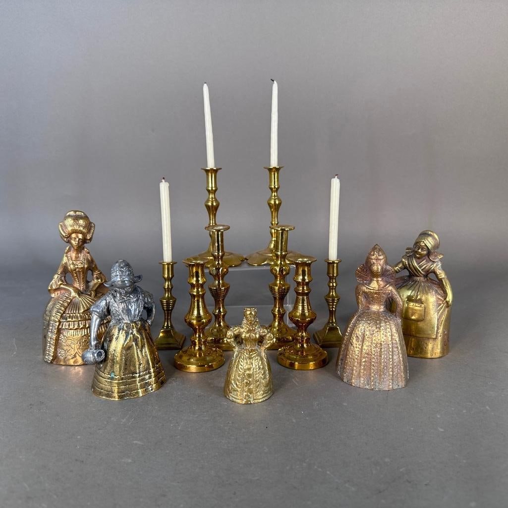 A Collection of Brass Figural Bells and Miniature Candlesticks, English, ca. late 19th century (1 of 16)