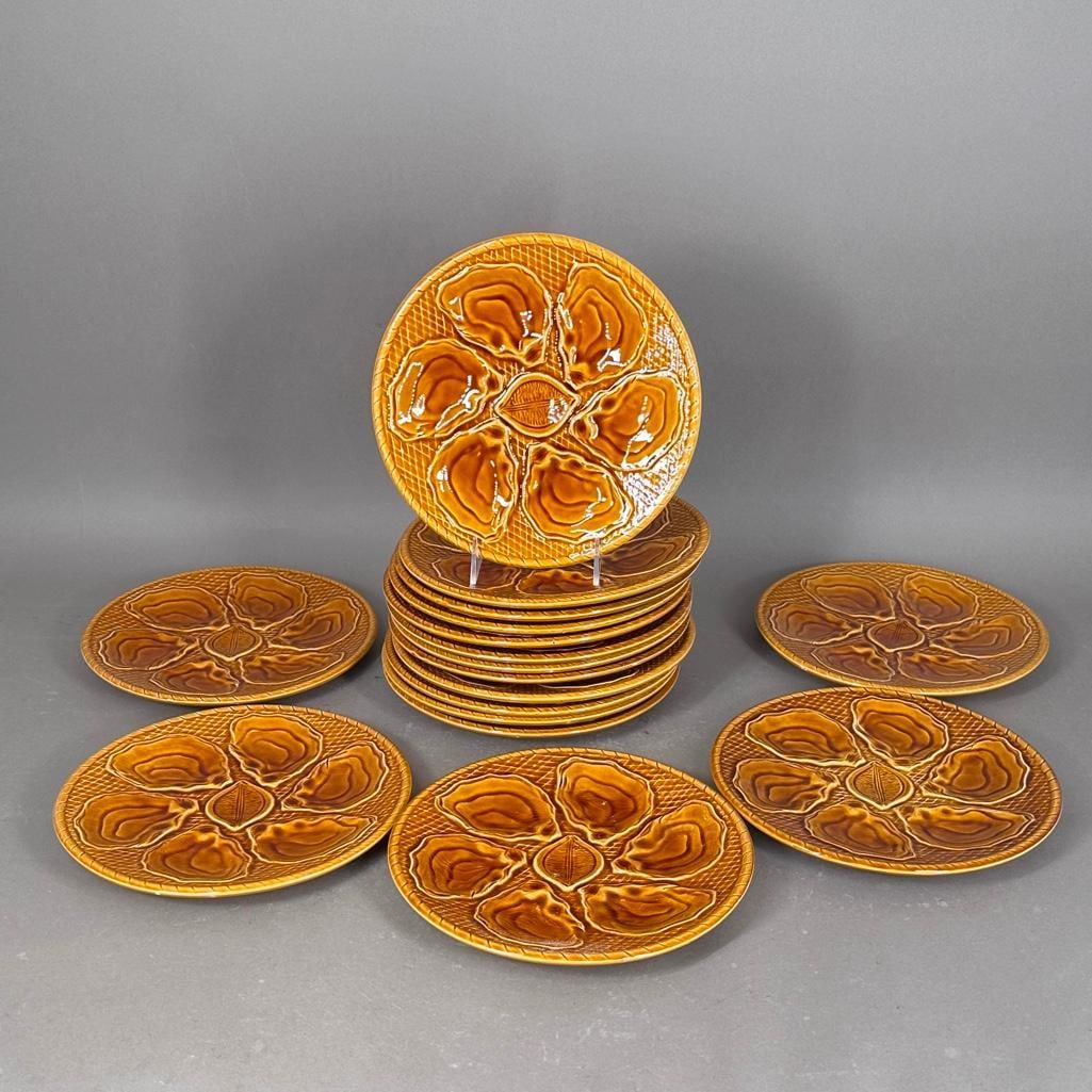 A Collection of Seventeen Vintage French Amber Glaze Oyster Plates (1 of 3)