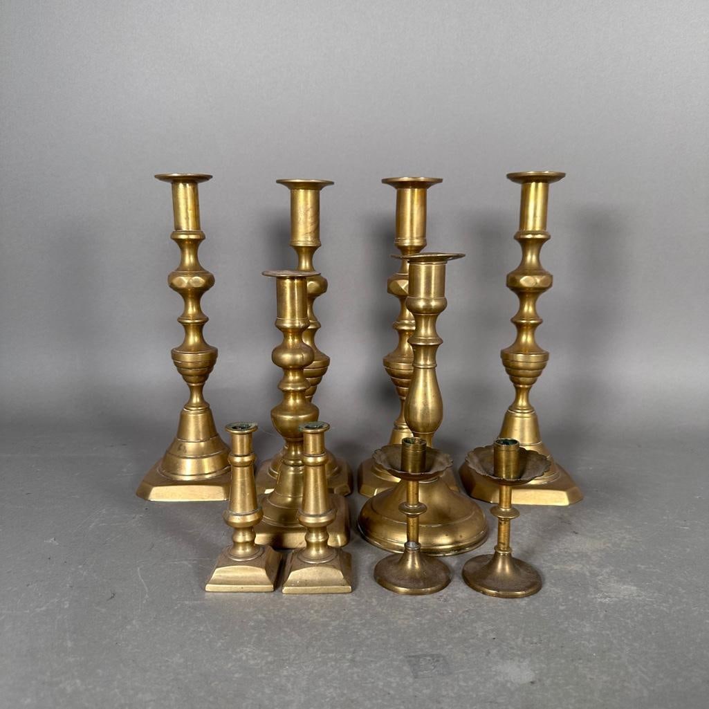 A Collection of Antique Brass Candlesticks (1 of 10)