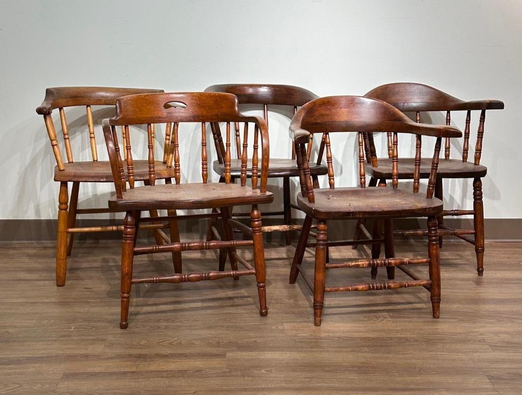 Five Oak Wood Firehouse Armchairs of Various Styles (1 of 9)