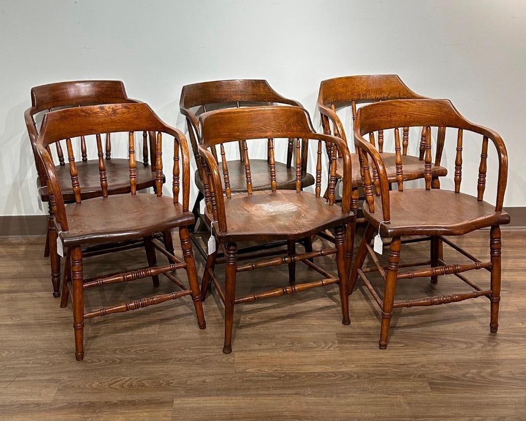Six Antique Fire House Oak Armchairs (1 of 6)