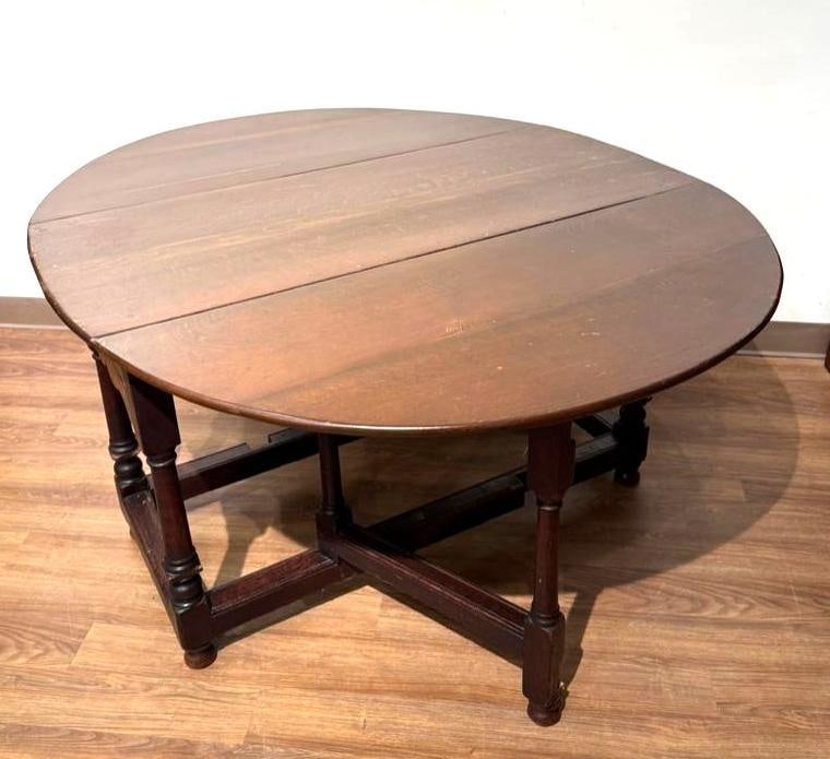 Antique Drop Leaf Tressel Table - 5
