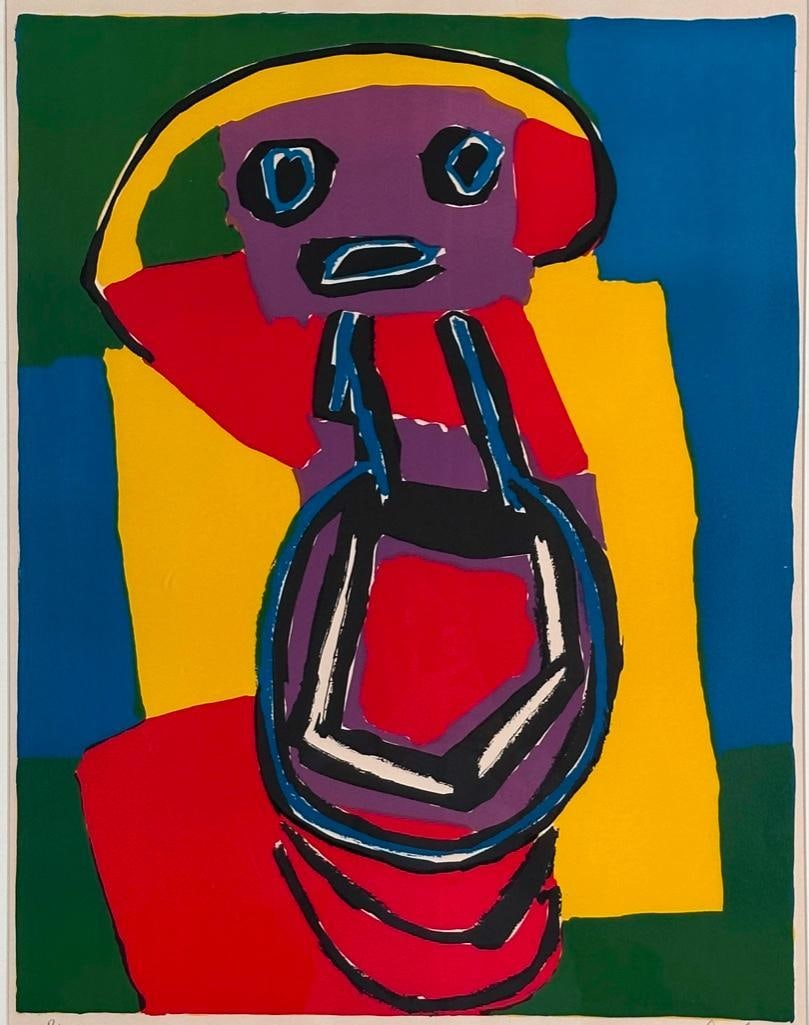 Karel Appel Lithograph, "Enfant ": Karel Appel (Dutch 1921-2006) "Enfant, " 1969, lithograph in colors, signed in pencil and dated lower right, numbered 8/75 lower left, matted and framed. Dimensions: 25 x 19.5 in. image size, 30.5 x 2
