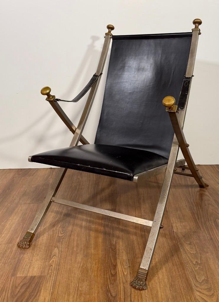Maison Jansen Steel and Leather Campaign Chair (1 of 8)