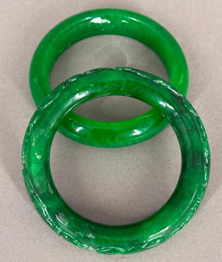 Two Green jadeite Bangle Bracelets - 5