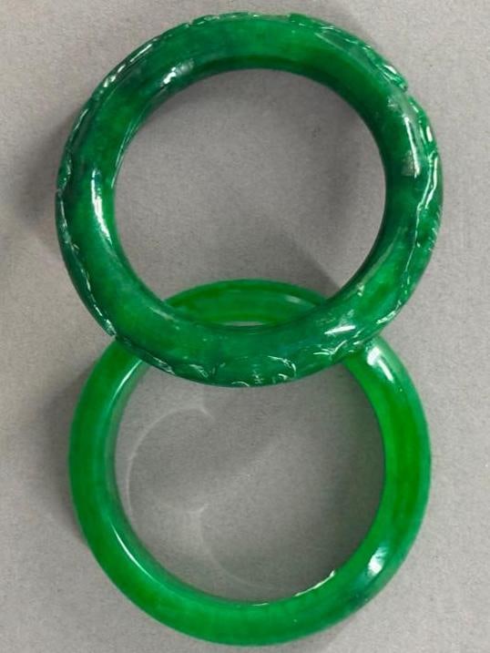 Two Green jadeite Bangle Bracelets - 6