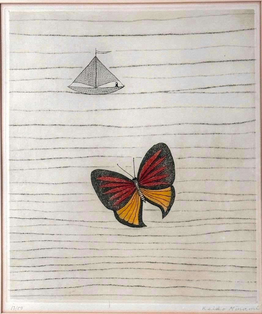 Keiko Minami Etching, Butterfly and Boat (1 of 11)