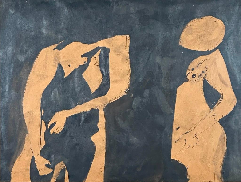 Pierre Antoniucci Oil, Two Nudes: Pierre Antoniucci (French b.1943) Two Nudes, oil on paper, signed lower right, framed. Dimensions: 11.5 x 15 in. image size, 19 x 23 in. as framed. Condition: Appears very good. Not examined out of fr