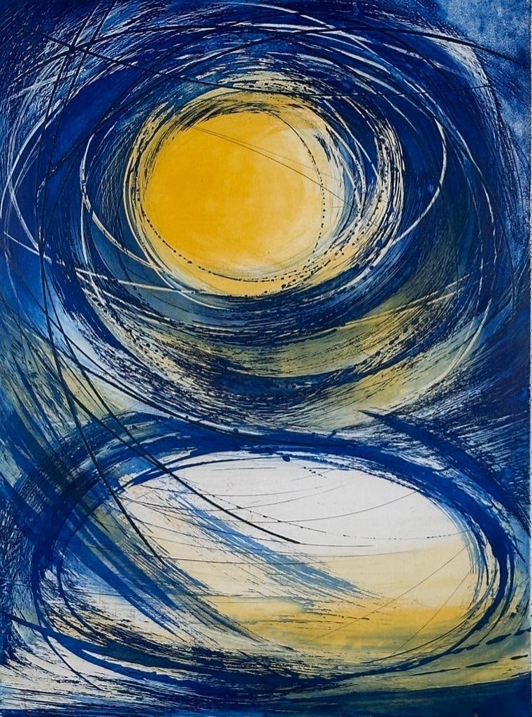 Terry Haass Aquatint, "Civa": Terry Haass (Czechoslovakian 1923-2016) "Civa," 1968, aquatint, engraving and etching, signed in pencil lower right, titled lower left, numbered 21/50, matted and framed. Terry Haass was a female