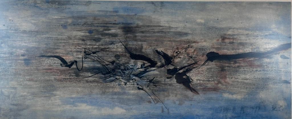 Zao Wou Ki Aquatint, Untitled Abstraction: Zao Wou Ki (Chinese /French 1920 - 2013) Untitled Abstraction, 1960, aquatint on paper, signed and dated in pencil lower right, numbered 66/90 lower left, framed. Dimensions: 9 x 23 in. image size,