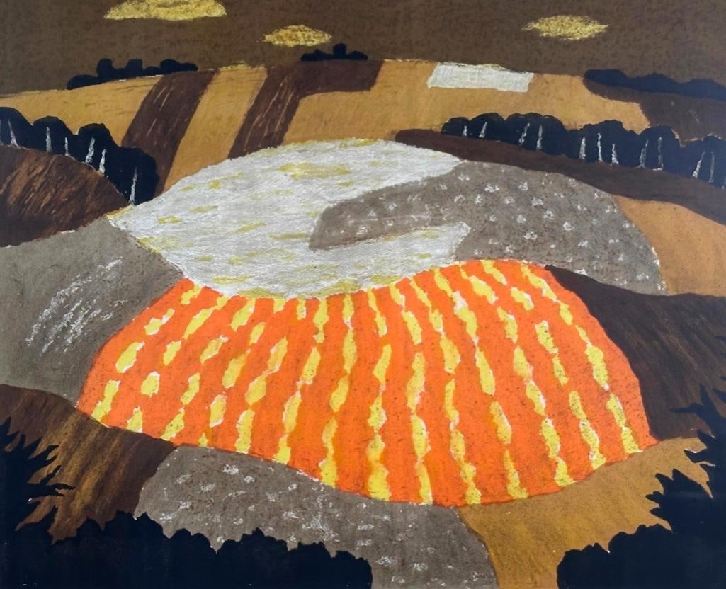 Andre Even Lithograph, "Orange Symphony": Andre Even (French 1918 - 1996) "Orange Symphony," lithograph in colors on paper, signed in pencil lower right, inscribed E.A. lower left, matted and framed. Dimensions: 15 x 18.75 in. image size,