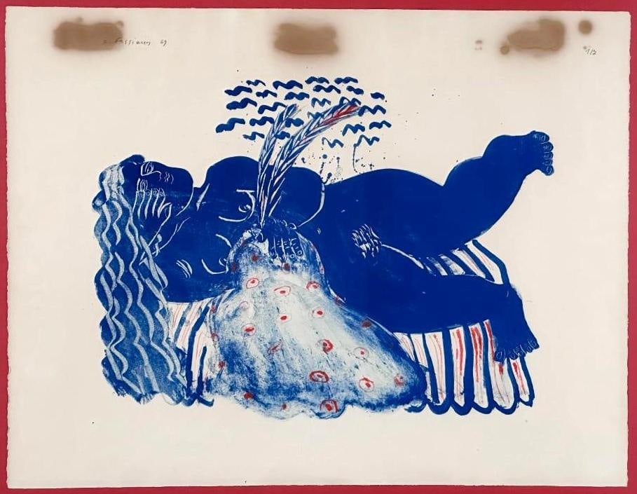 Alexandre (Alecos) Fassianos Lithograph, Reclining Blue Nude (1 of 9)