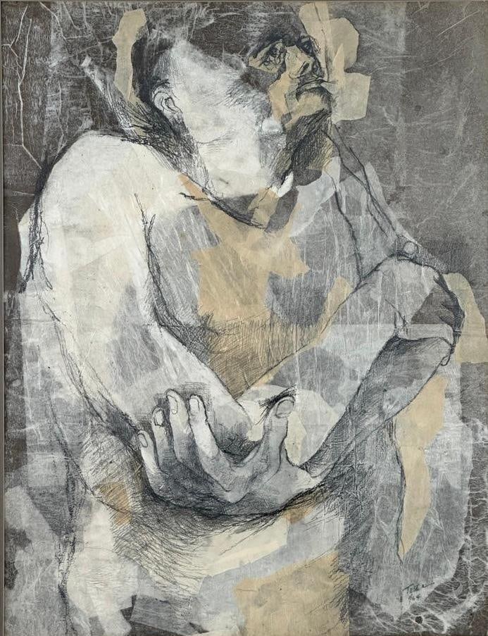 John Tuska Lithograph and Collage, "Man in Pain" (1 of 9)