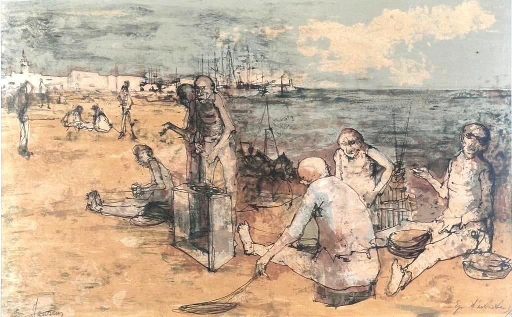 Jean Jansem Lithograph, Net Menders (1 of 9)